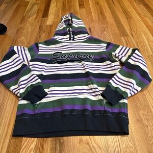 Supreme Stripes Hoodie Pullover Size Medium Purple SS18